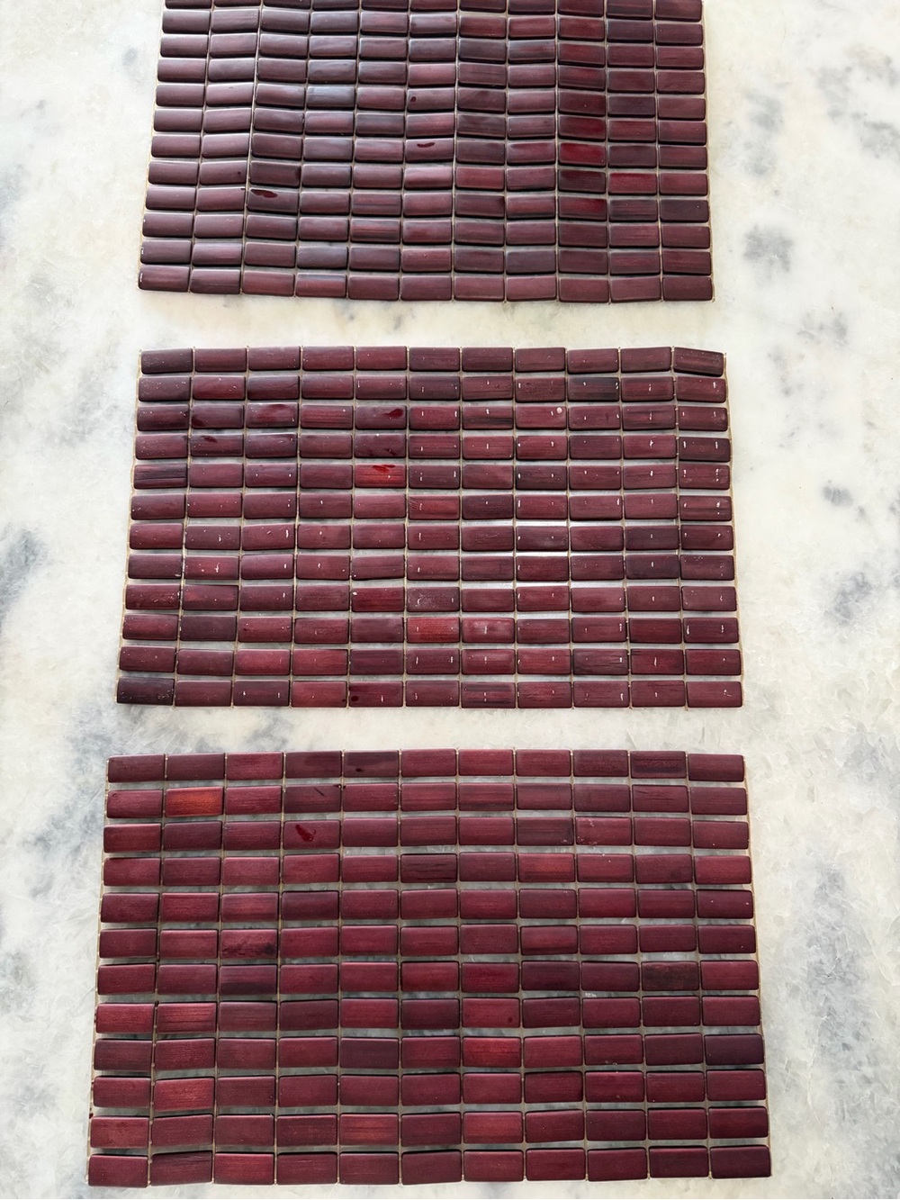 Deep Burgundy Mosiac Wooden Table Mats -set of 3 VINTAGE 18x12 (3)